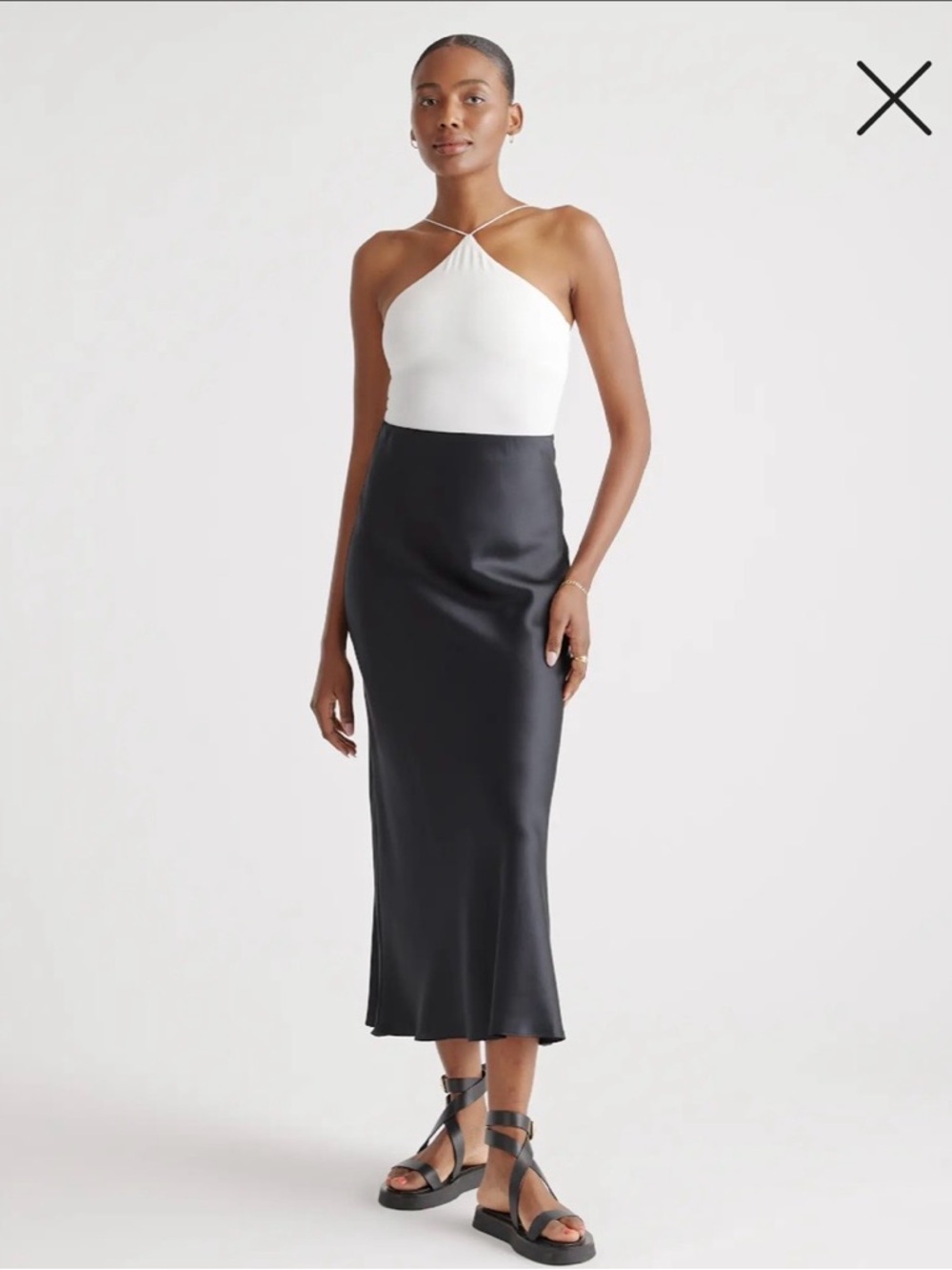Quince Dark Grey Satin Bias Midi Skirt